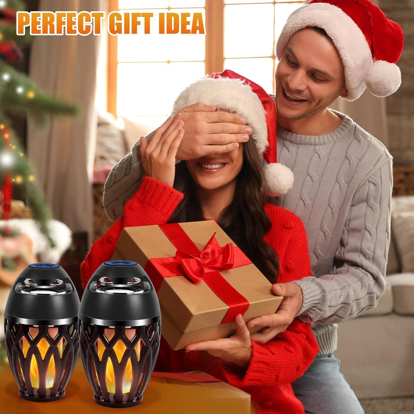 Outdoor Bluetooth Speakers, Wireless Speaker with LED Flame Speaker,Ipx5 Waterproof Design, Bluetooth 5.0 LED Flame Lamp for Outdoor Party, Camping and Desktop Decoration (Black)