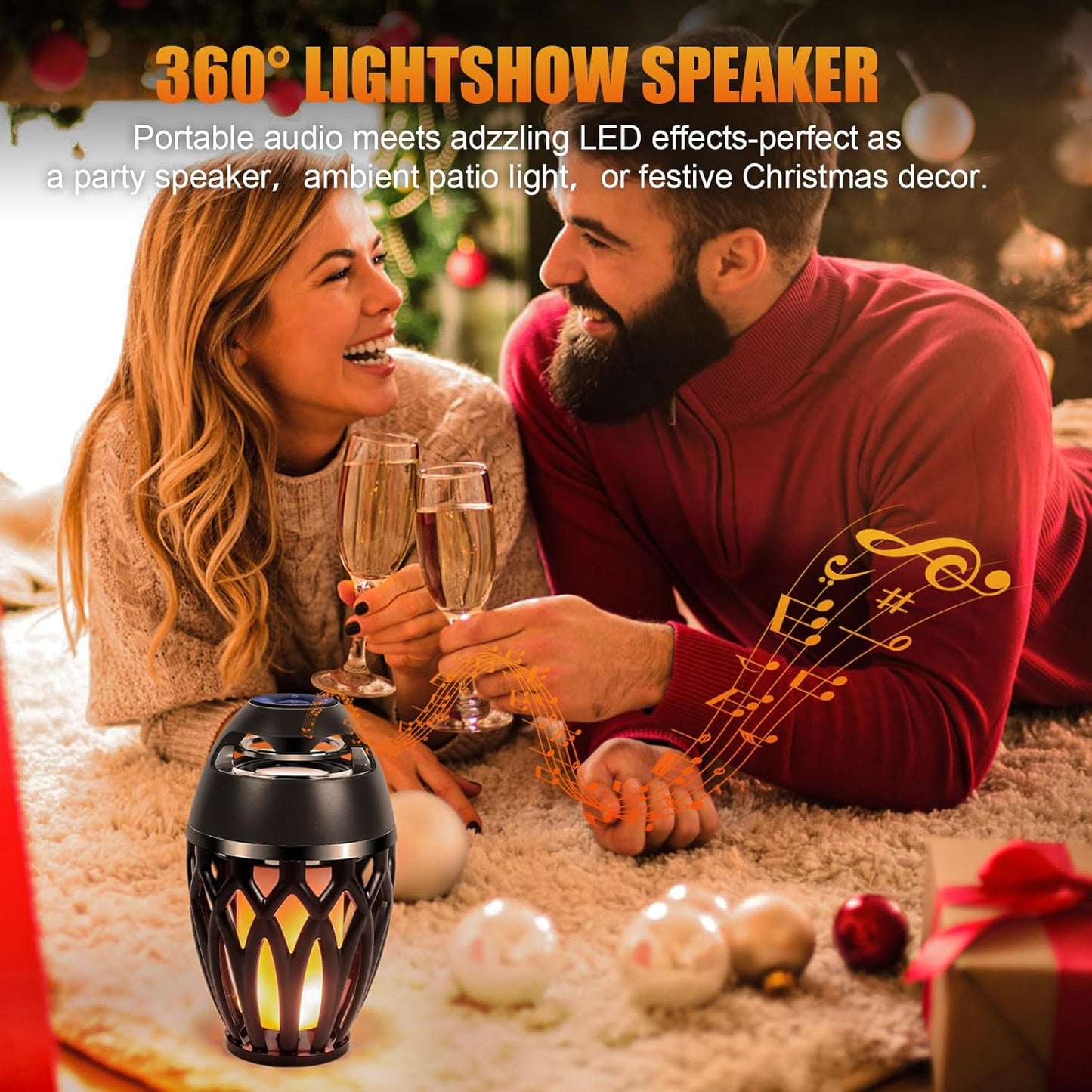 Outdoor Bluetooth Speakers, Wireless Speaker with LED Flame Speaker,Ipx5 Waterproof Design, Bluetooth 5.0 LED Flame Lamp for Outdoor Party, Camping and Desktop Decoration (Black)